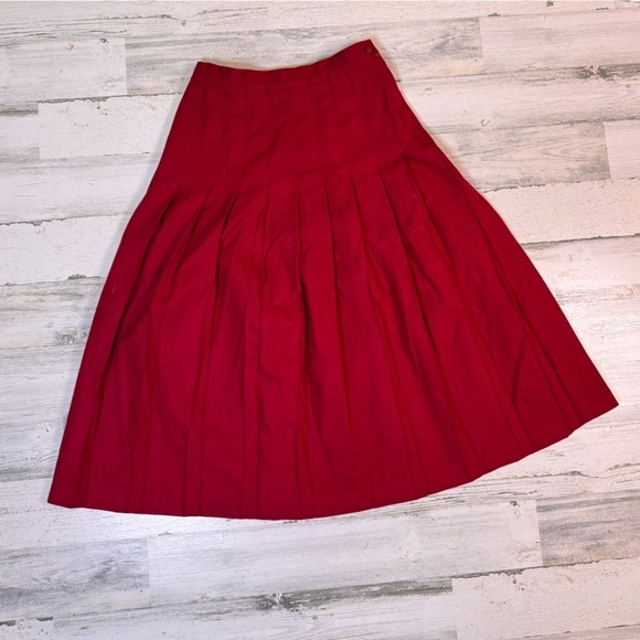 Orvis Vintage Red Wool Pleated Midi Skirt Petite 6 - Picture 1 of 6